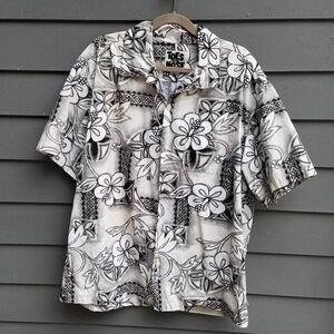 MENS Vintage Toes on the Nose Gray Black White Tropical Hawaiian Shirt Size XL